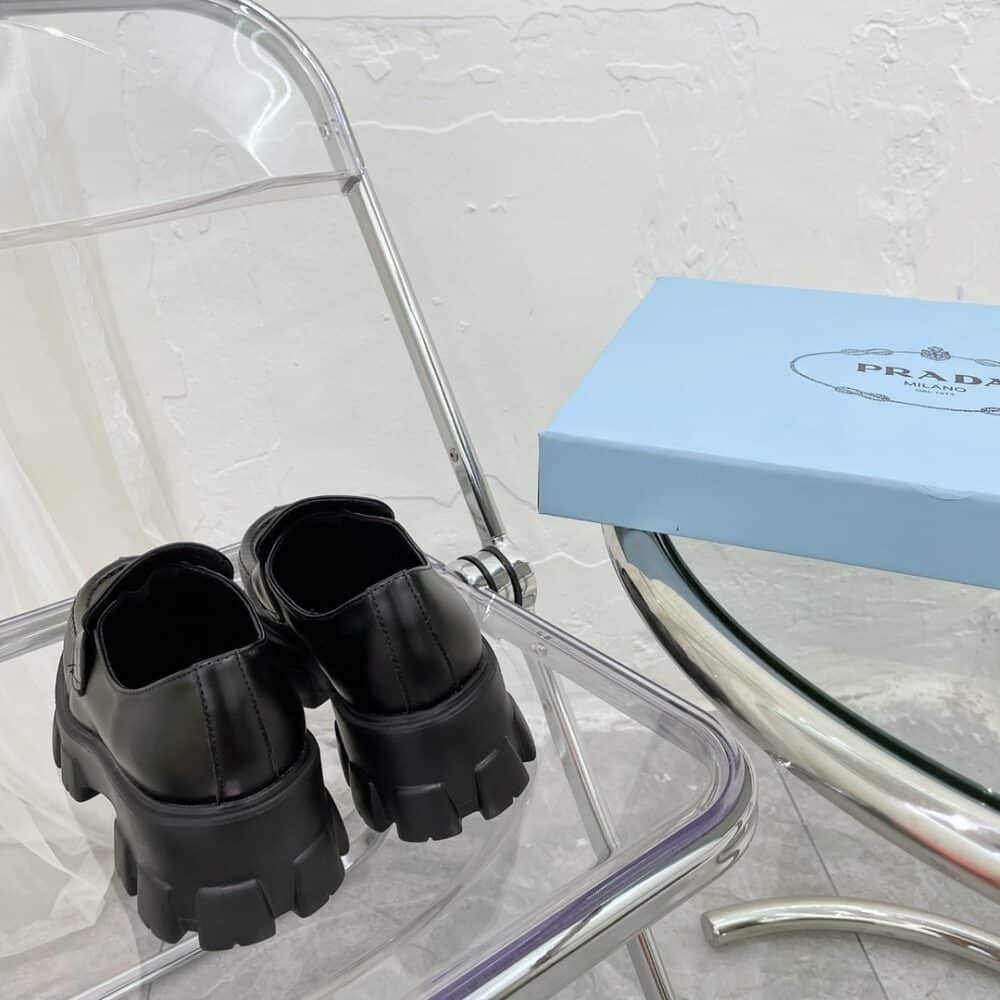 PRADA MONOLITH BRUSHED BLACK LEATHER LOAFERS 2DE129B4LF0002 - Image 9
