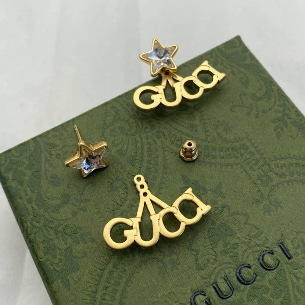 GUCCI CRYSTAL STAR GOLD EARRINGS 679076 J1D50 8031 - Image 3