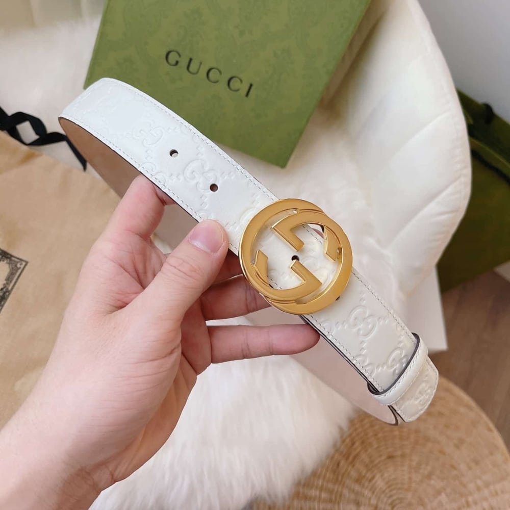 Alternative view of GUCCI DOUBLE G BUCKLE BELT WHITE LEATHER 370543 CWC1G 9022
