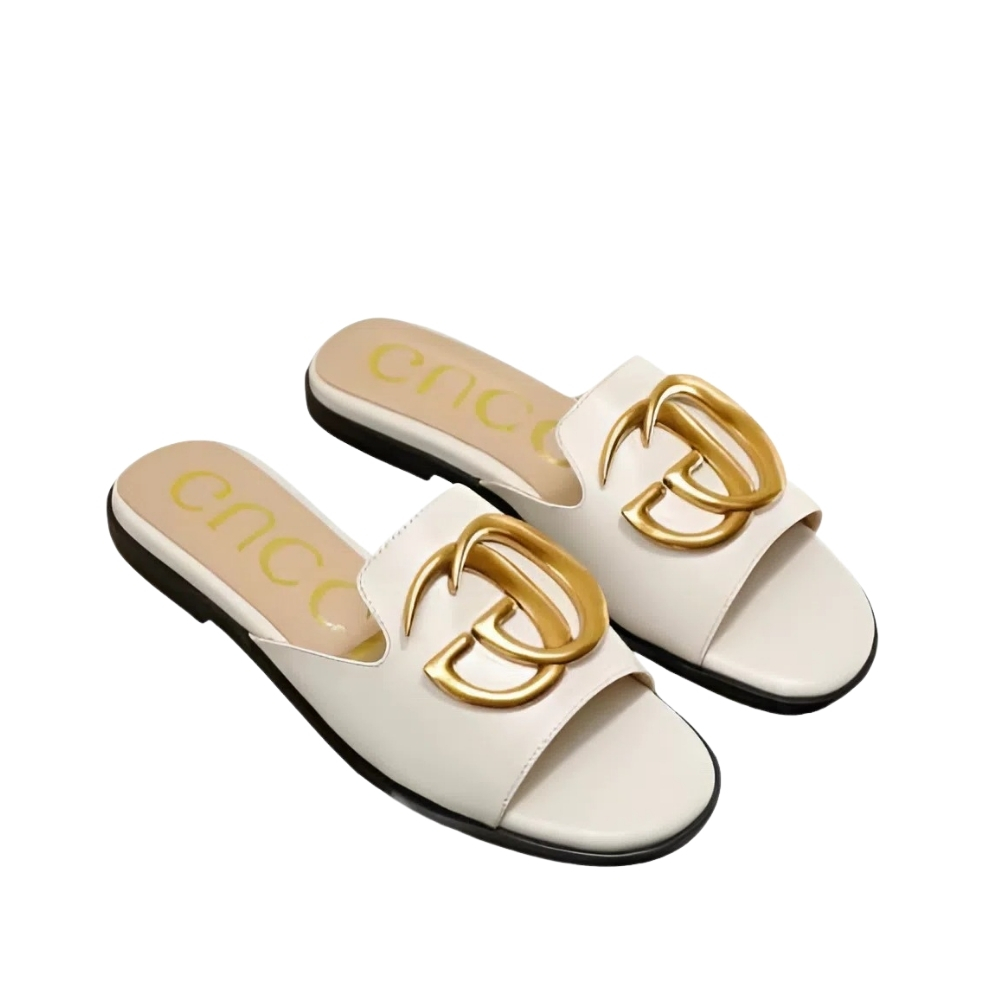 GUCCI PRINCETOWN GG SLIPPERS LEATHER WHITE