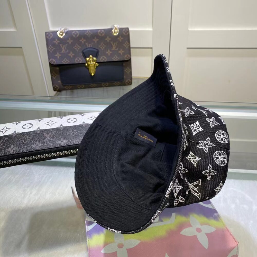 LOUIS VUITTON MONOGRAM JACQUARD DENIM BUCKET HAT BLACK - Image 4