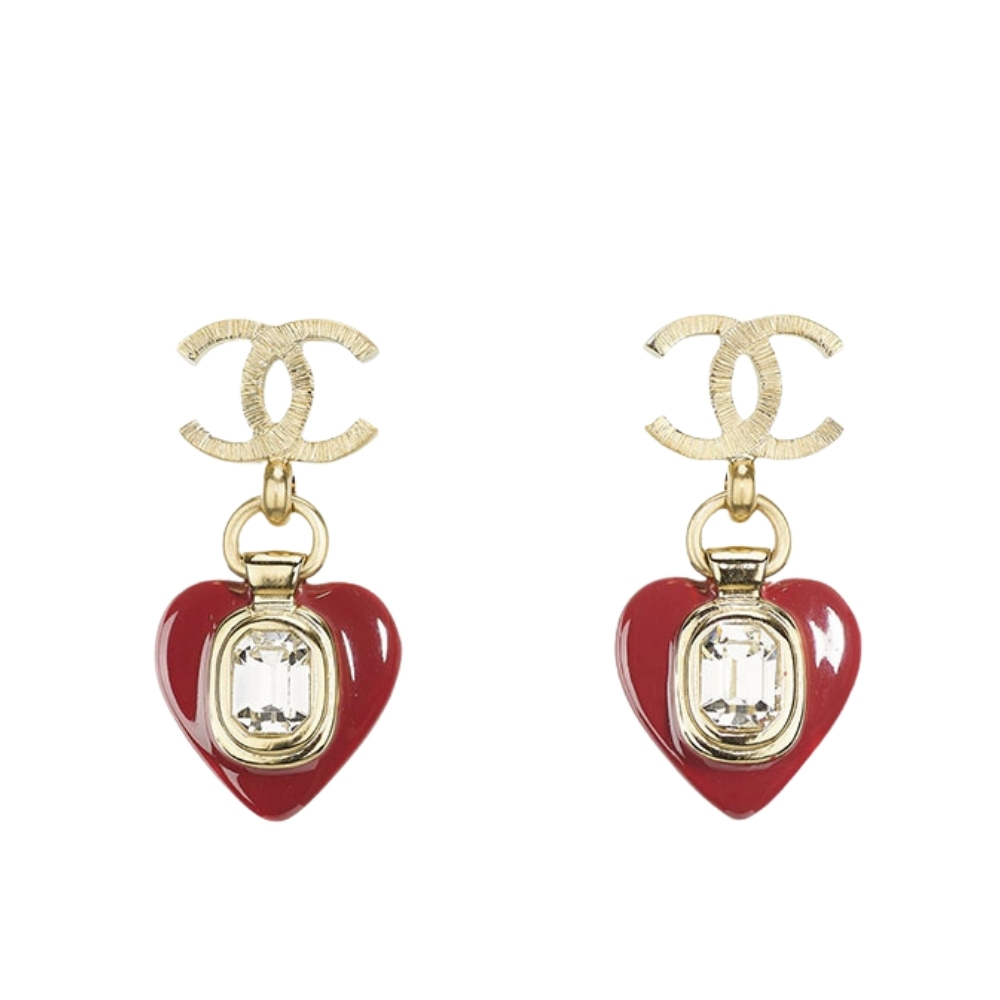 CHANEL HEART RED EARRINGS AB715