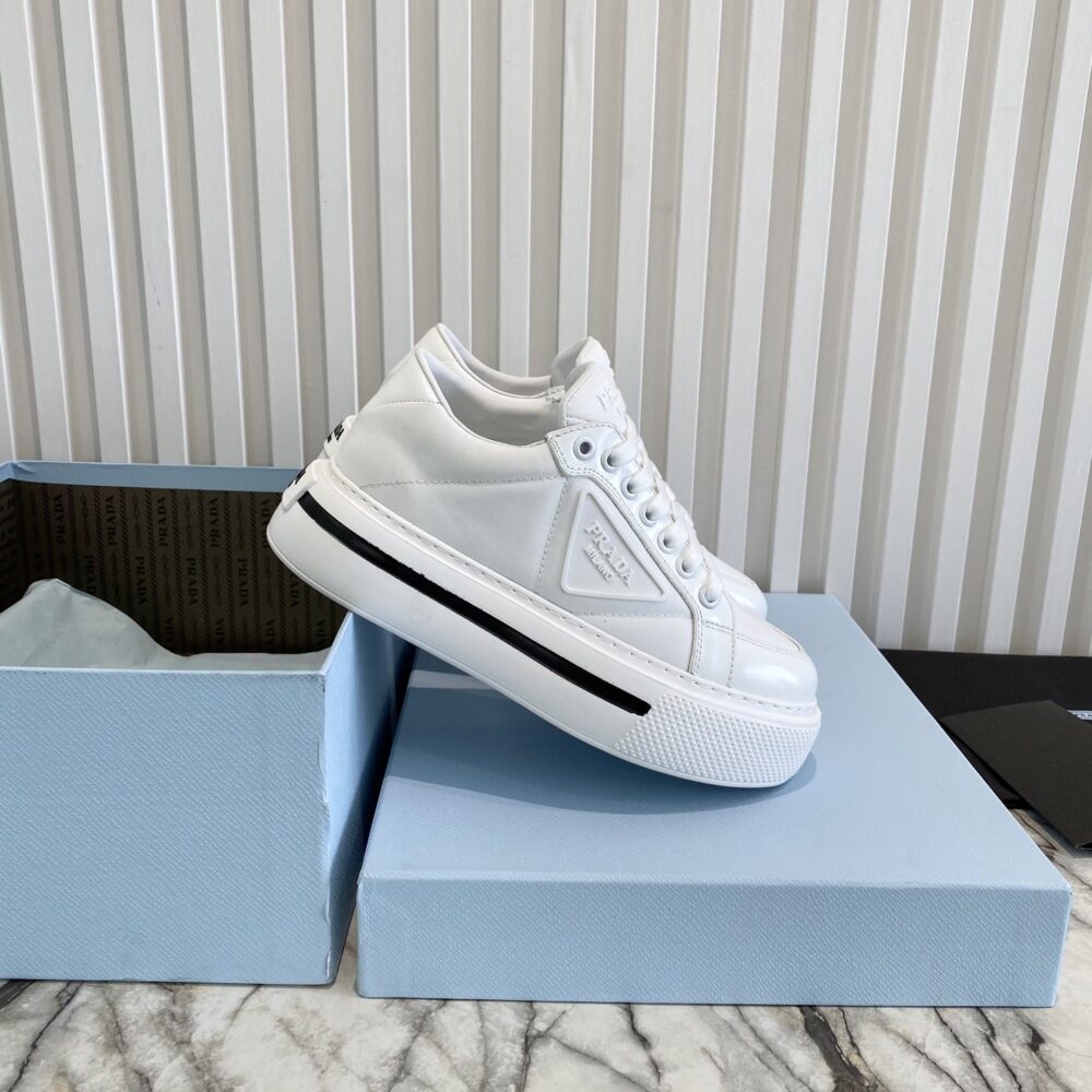 PRADA MACRO RE-NYLON AND BRUSHED LEATHER SNEAKERS WHITE 2EG3763LF5F0009 - Image 5
