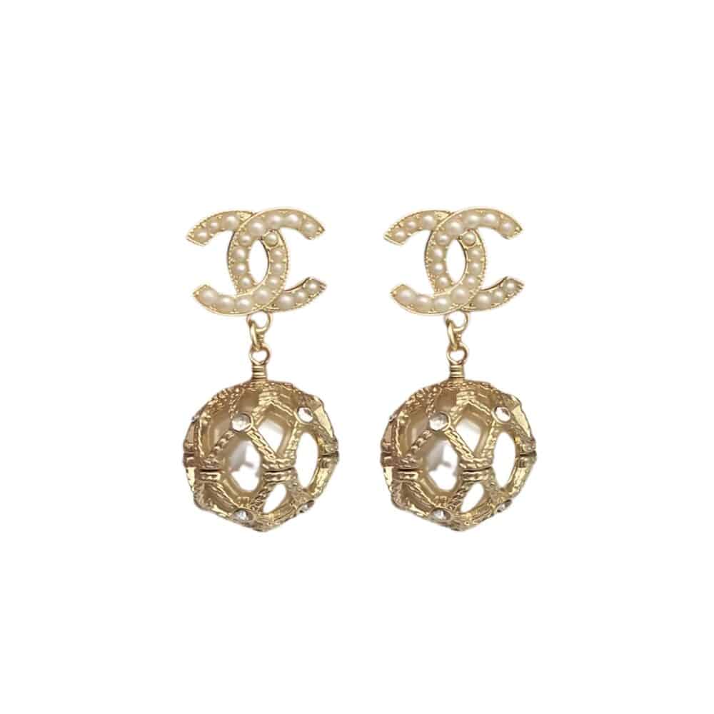 CHANEL GOLD CAGED PEARL EARRINGS
