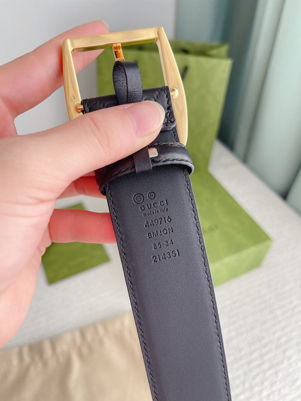 GUCCI CALFSKIN MONOGRAM BLACK BELT GOLD METAL 4CM - Image 8