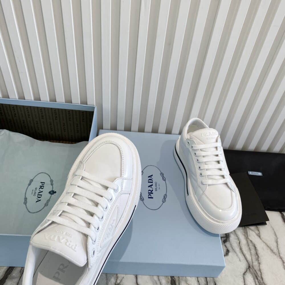 PRADA MACRO RE-NYLON AND BRUSHED LEATHER SNEAKERS WHITE 2EG3763LF5F0009 - Image 9