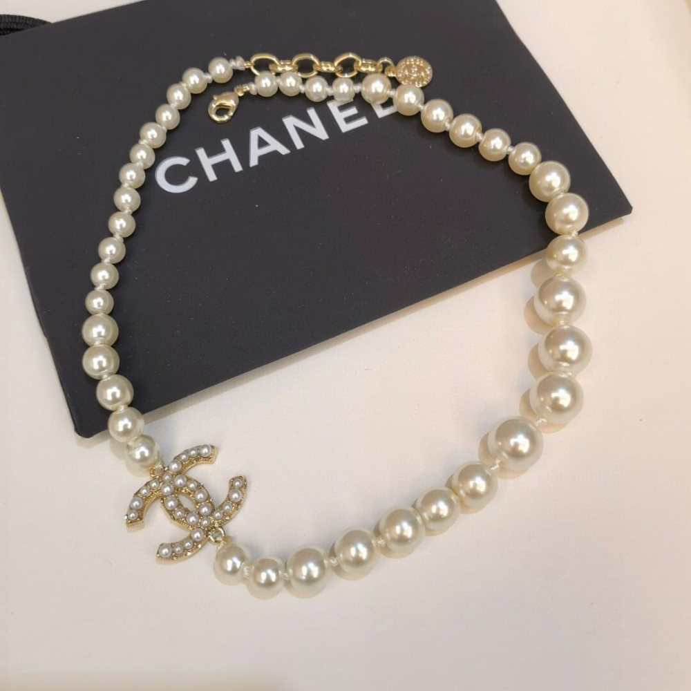 Alternative view of Chanel Glass Pearls CC Necklace Gold Pearly A64757 Y20450 Z2048