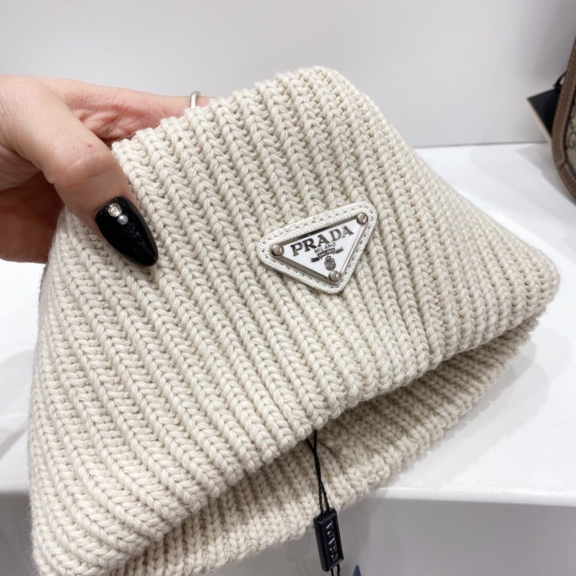 Alternative view of PRADA WOOL AND CASHMERE BEANIE SLIVER CREAM