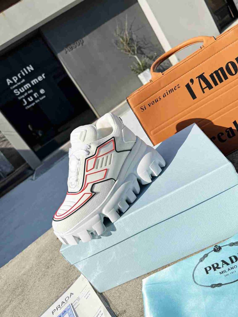 PRADA CLOUDBUST THUNDER SNEAKERS WITH WHITE AND RED 2EG2933LGNF0009 - Image 6
