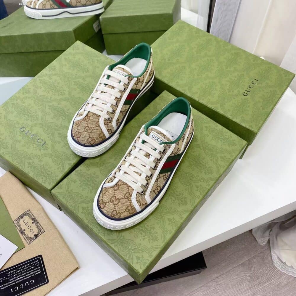 GUCCI TENNIS 1977 SNEAKER BEIGE ABONY 606111 HVK20 9766 - Image 6