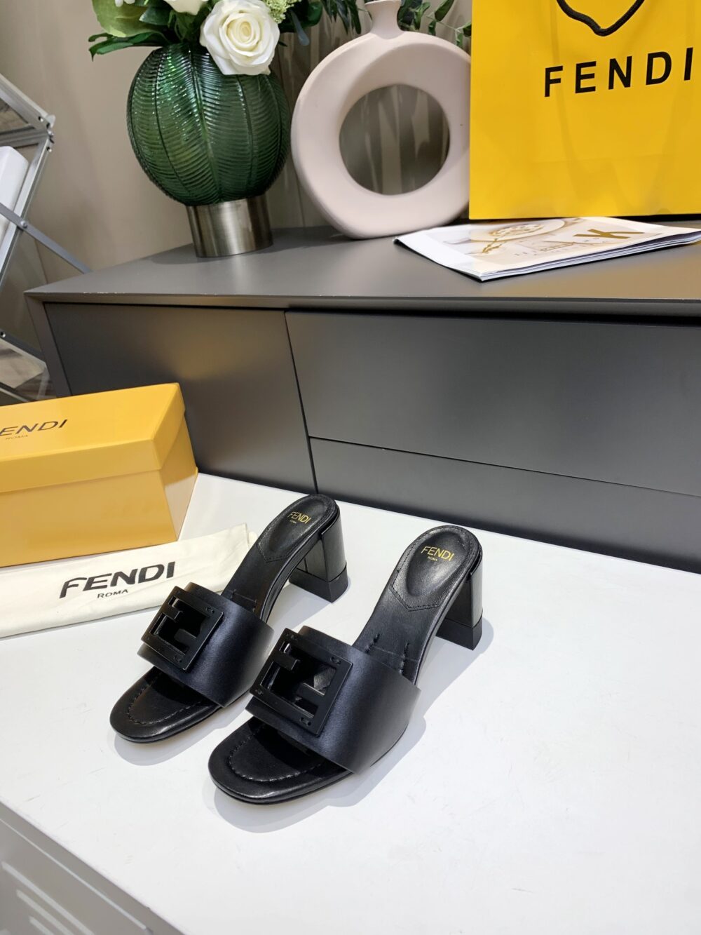 Alternative view of FENDI SIGNATURE LEATHER HIGH HEEL BLACK