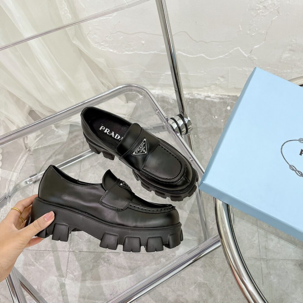 PRADA MONOLITH BRUSHED BLACK LEATHER LOAFERS 2DE129B4LF0002 - Image 8