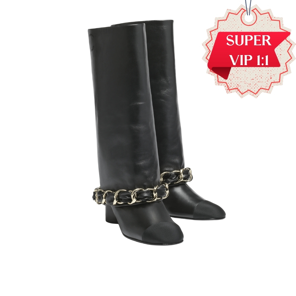 [SUPER VIP 1:1] CHANEL HIGH BOOTS LEATHER AND GROSGRAIN BLACK G46677 B21755 94305