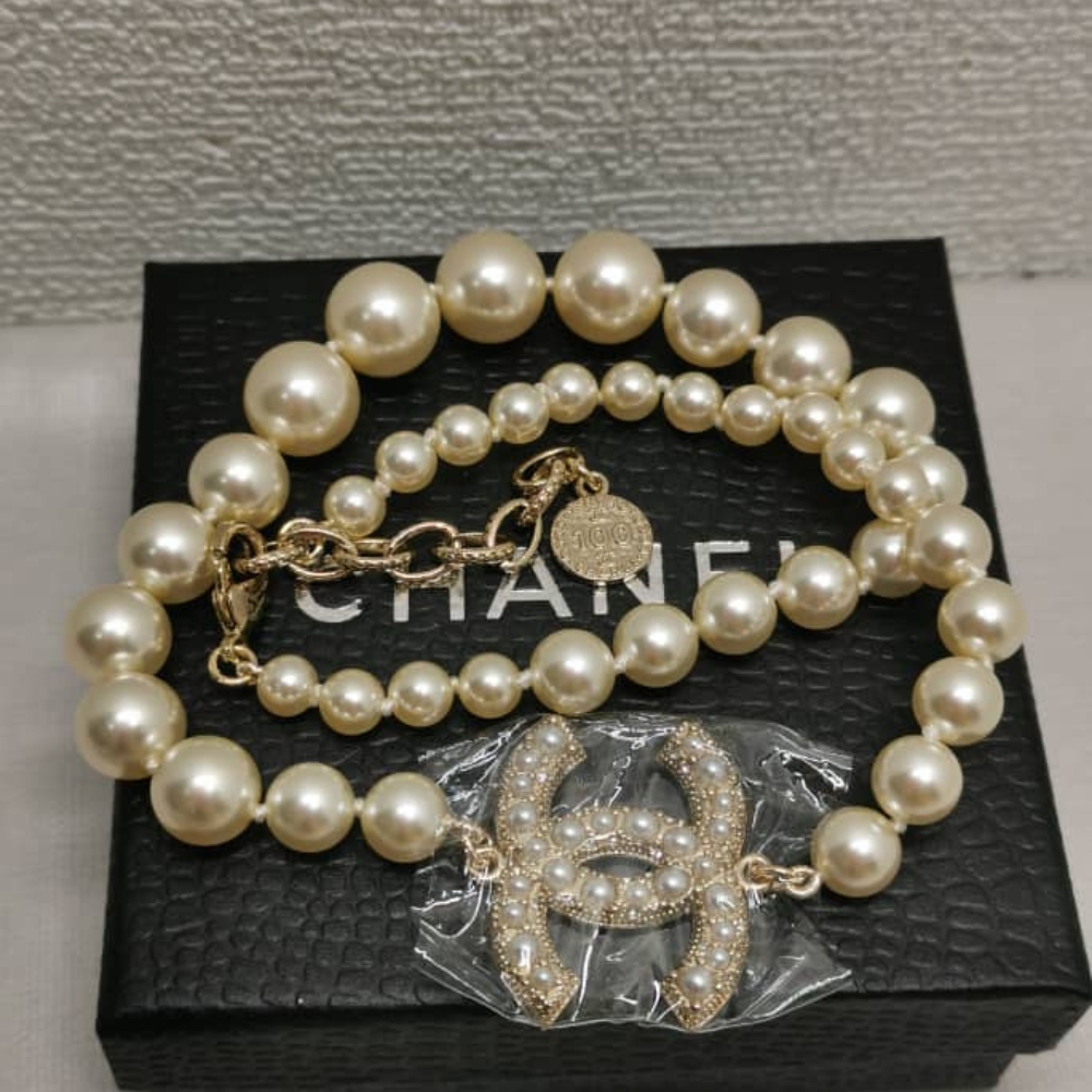 Alternative view of Chanel CC Metallic Gold Tone Coco Faux Pearl Necklace