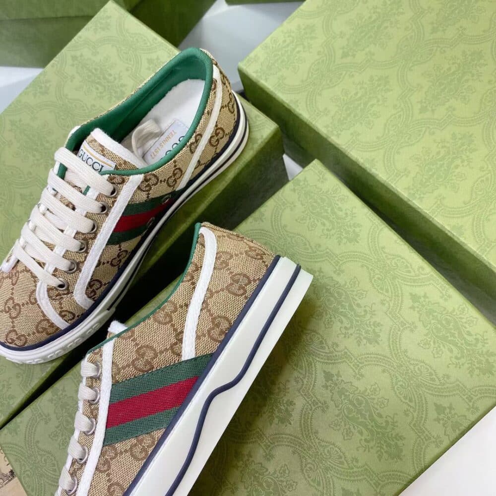 GUCCI TENNIS 1977 SNEAKER BEIGE ABONY 606111 HVK20 9766 - Image 7