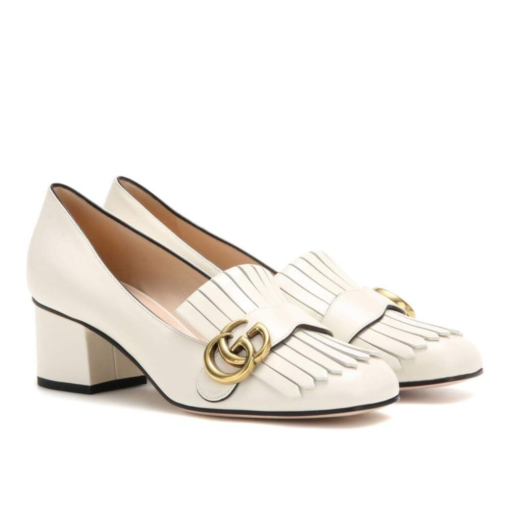 GUCCI MID HEEL PUMP LEATHER WHITE 408208 C9D00 9022