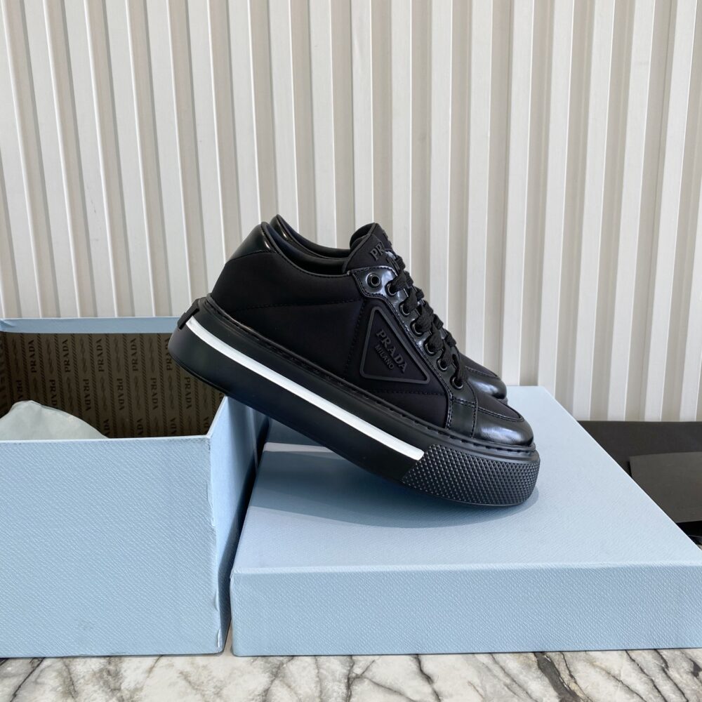PRADA MACRO RE-NYLON AND BRUSHED LEATHER SNEAKERS BLACK 2EG3763LF5F0632 - Image 9