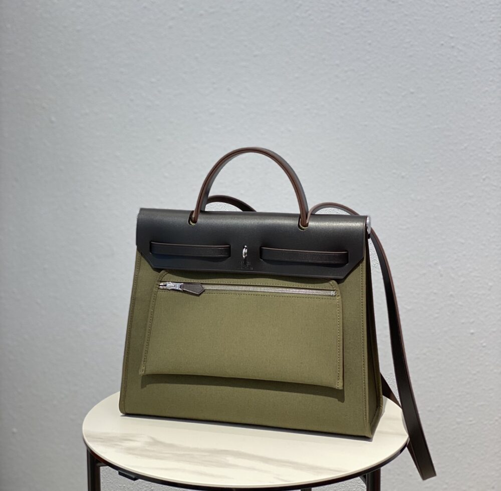 HERMES HERBAG ZIP 31 BAG PALLADIUM HARDWARE KHAKI 31CM - Image 10