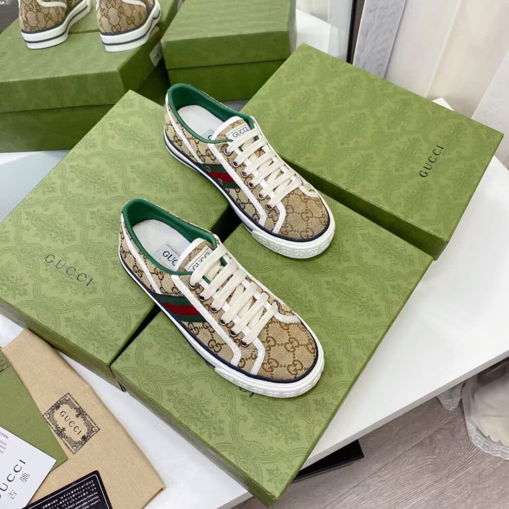 GUCCI TENNIS 1977 SNEAKER BEIGE ABONY 606111 HVK20 9766 - Image 4
