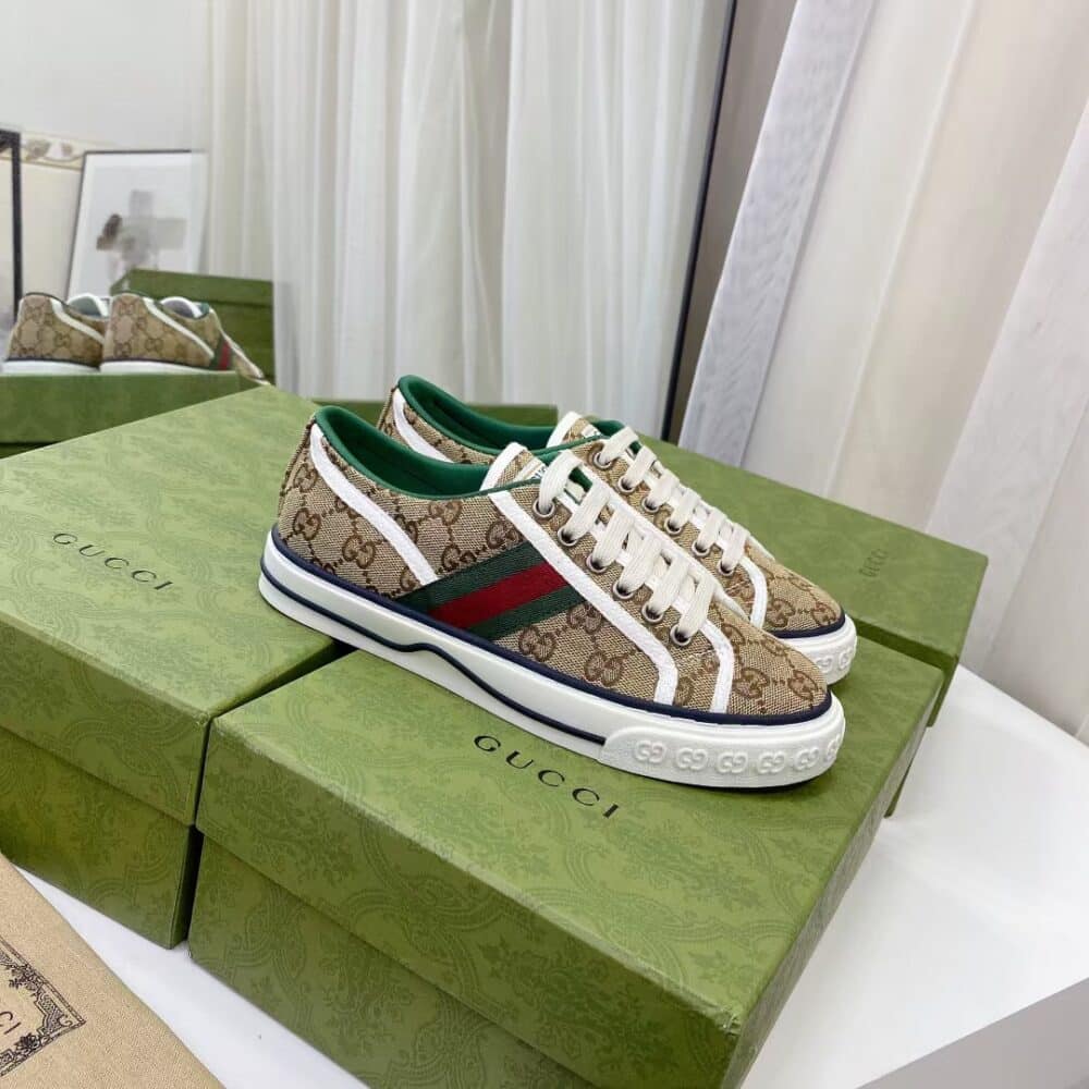 GUCCI TENNIS 1977 SNEAKER BEIGE ABONY 606111 HVK20 9766 - Image 5