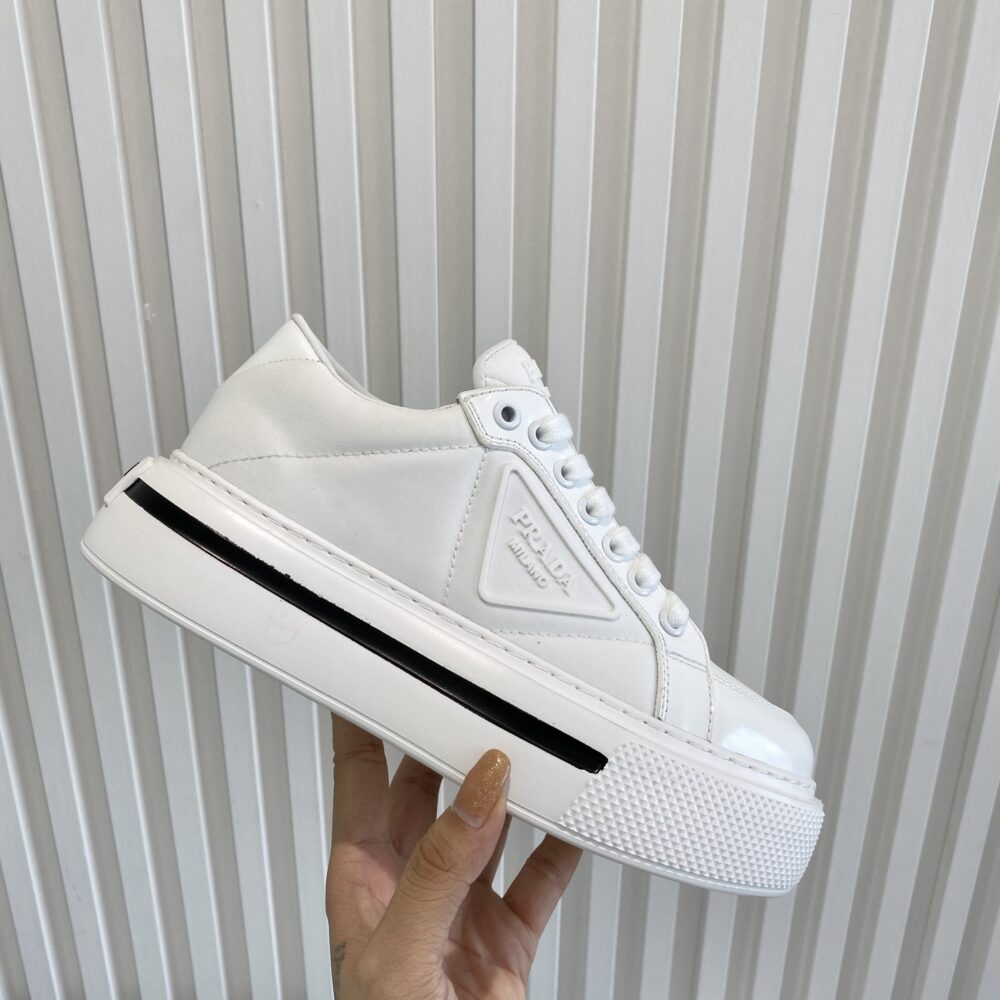PRADA MACRO RE-NYLON AND BRUSHED LEATHER SNEAKERS WHITE 2EG3763LF5F0009 - Image 3
