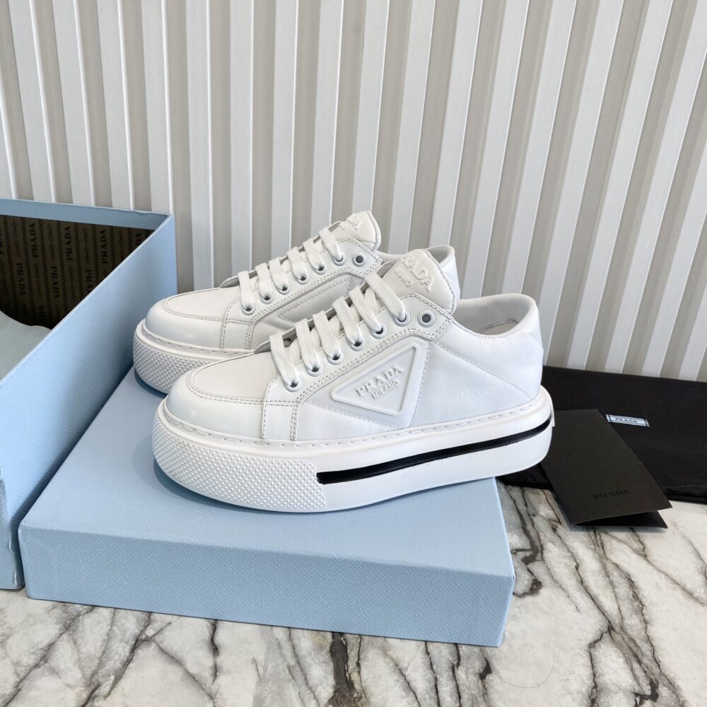PRADA MACRO RE-NYLON AND BRUSHED LEATHER SNEAKERS WHITE 2EG3763LF5F0009 - Image 6