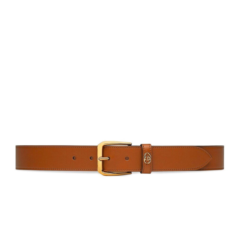 GUCCI BELT WITH SQUARE BUCKLE AND INTERLOCKING G GOLD METAL BROWN 35MM 673921 AP00G 2535