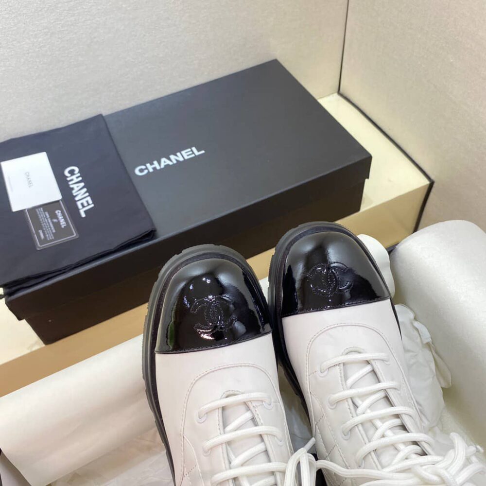 Alternative view of CHANEL CC CAP TOE BOOTS QUILTED MIXED MATERIALS