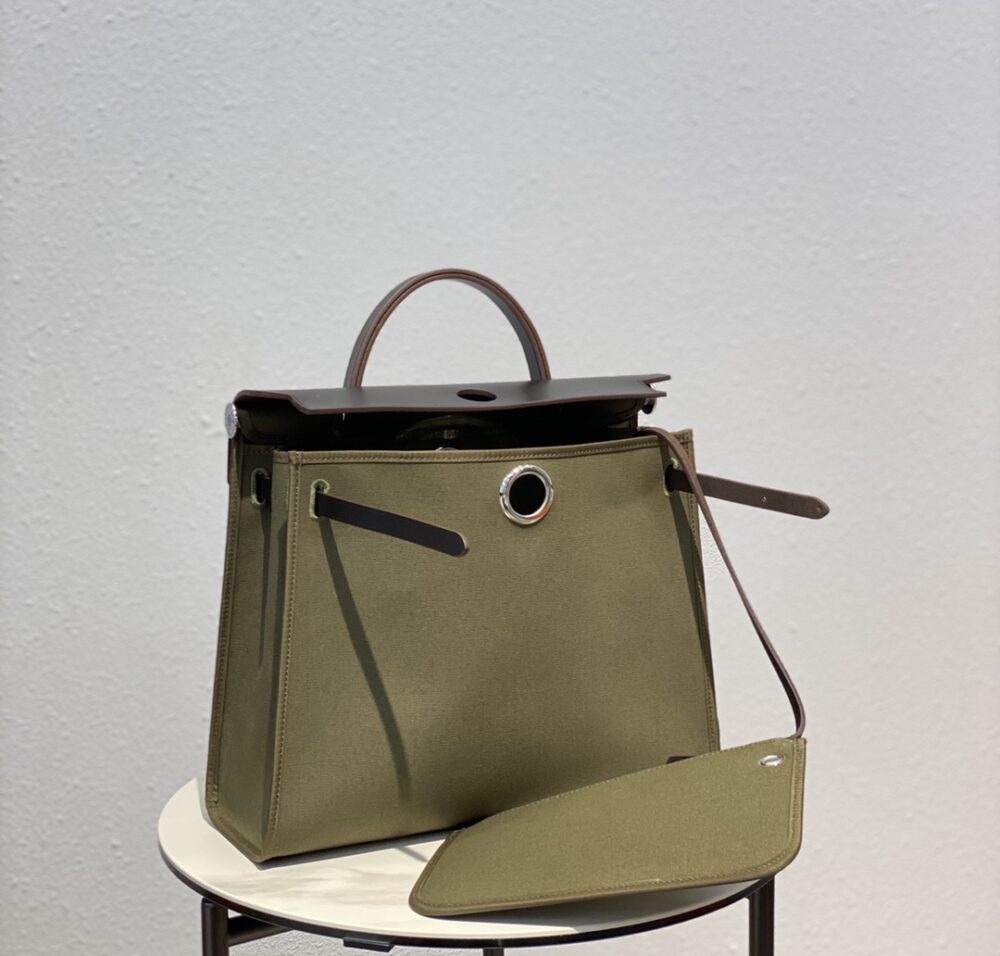 HERMES HERBAG ZIP 31 BAG PALLADIUM HARDWARE KHAKI 31CM - Image 5