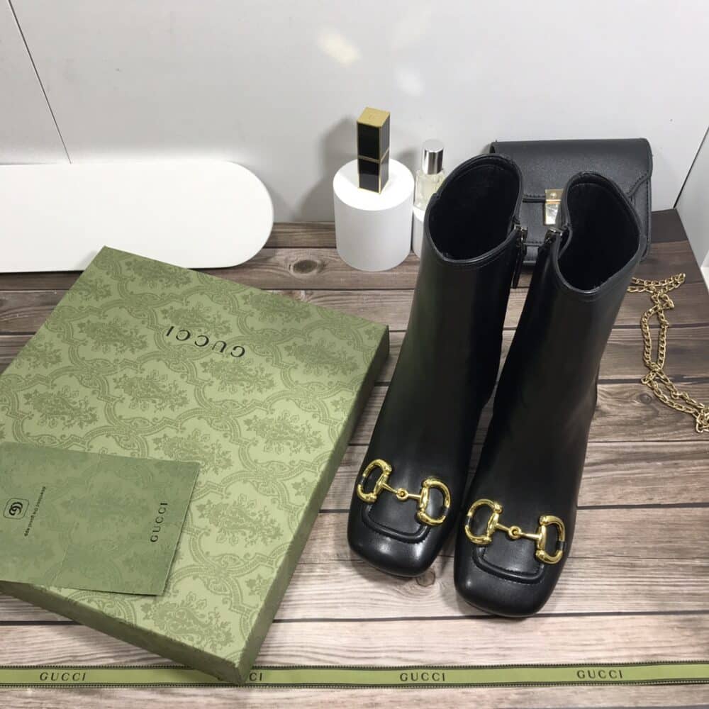 Alternative view of GUCCI WOMEN'S HORSEBIT MID HEEL ANKLE BOOTS BLACK 643888 BKO00 1000