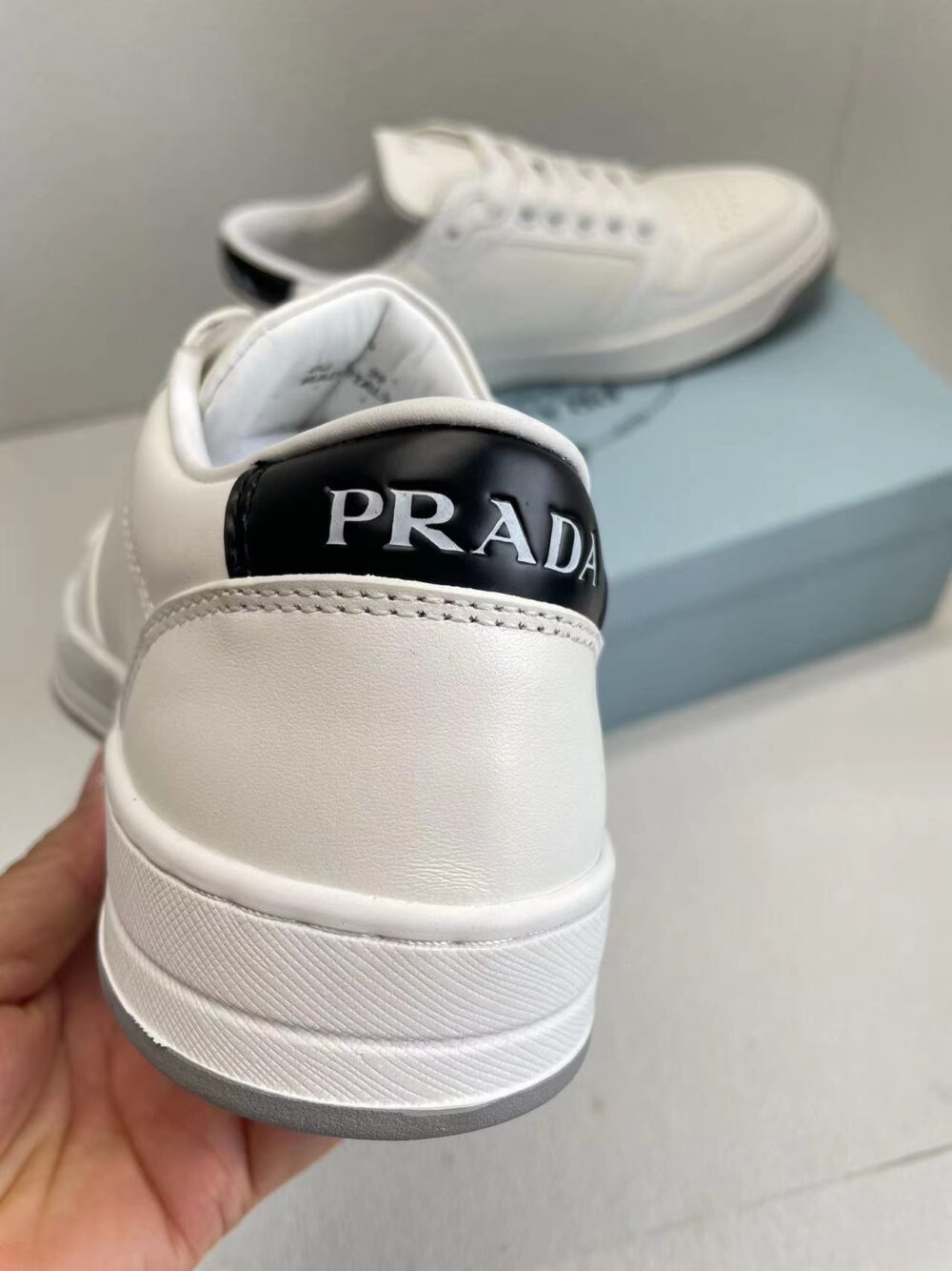 PRADA DISTRICT PERFORATED LEATHER SNEAKERS WHITE - Image 6