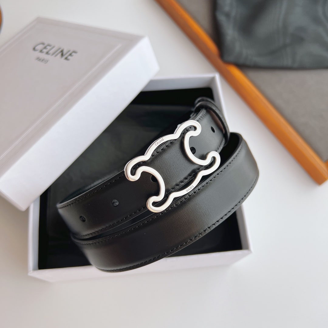 CELINE SMALL TRIOMPHE BLACK BELT IN NATUTAL CALFSKIN GOLD METAL 2.5CM - Image 7