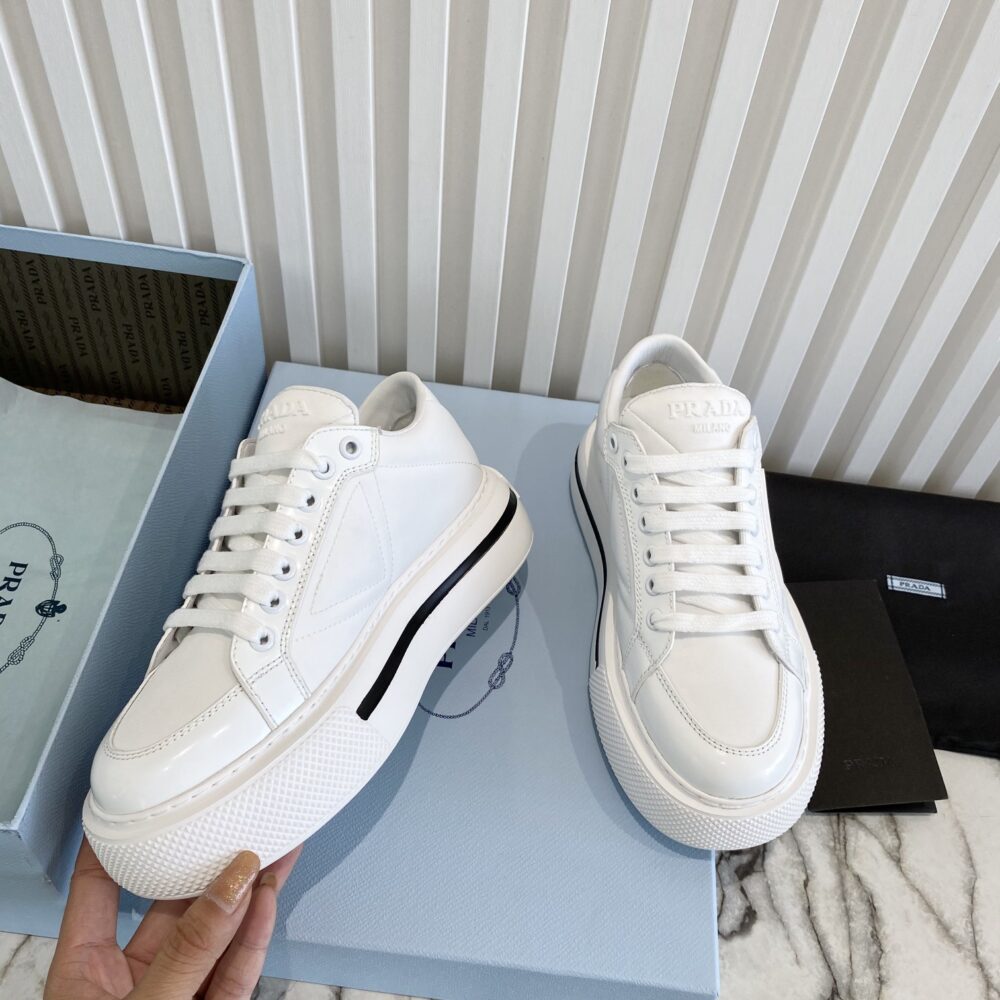 PRADA MACRO RE-NYLON AND BRUSHED LEATHER SNEAKERS WHITE 2EG3763LF5F0009 - Image 8
