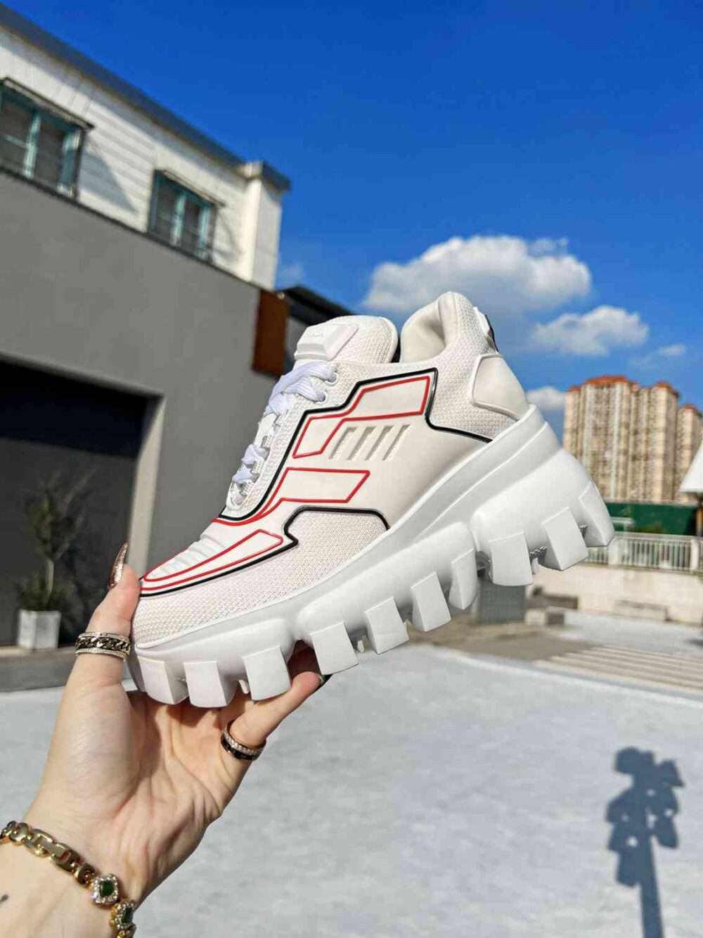 PRADA CLOUDBUST THUNDER SNEAKERS WITH WHITE AND RED 2EG2933LGNF0009 - Image 4