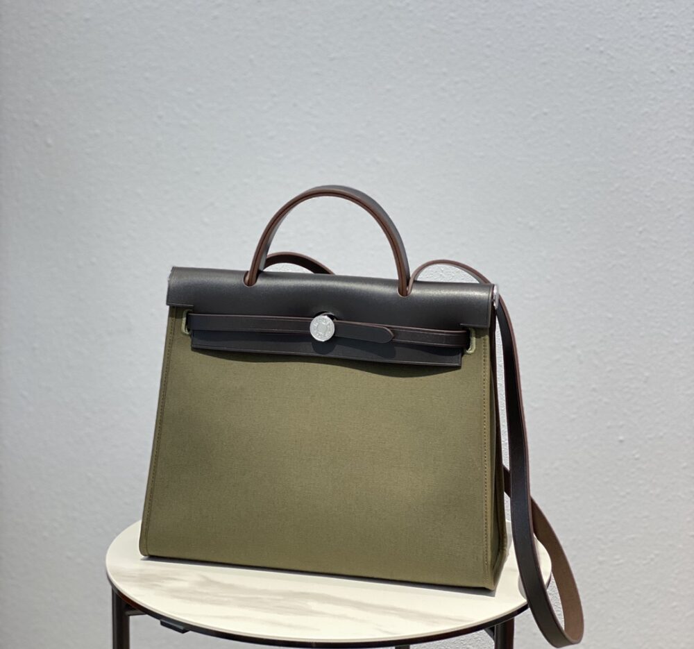 HERMES HERBAG ZIP 31 BAG PALLADIUM HARDWARE KHAKI 31CM - Image 8