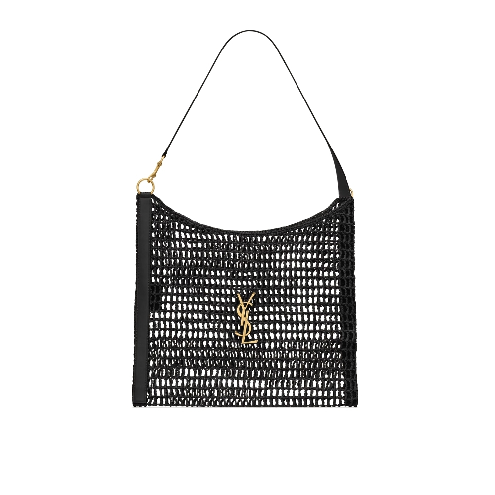SAINT LAURENT OXALIS IN RAFFIA CROCHET AND LEATHER BLACK 41CM 781289GAAEA1000