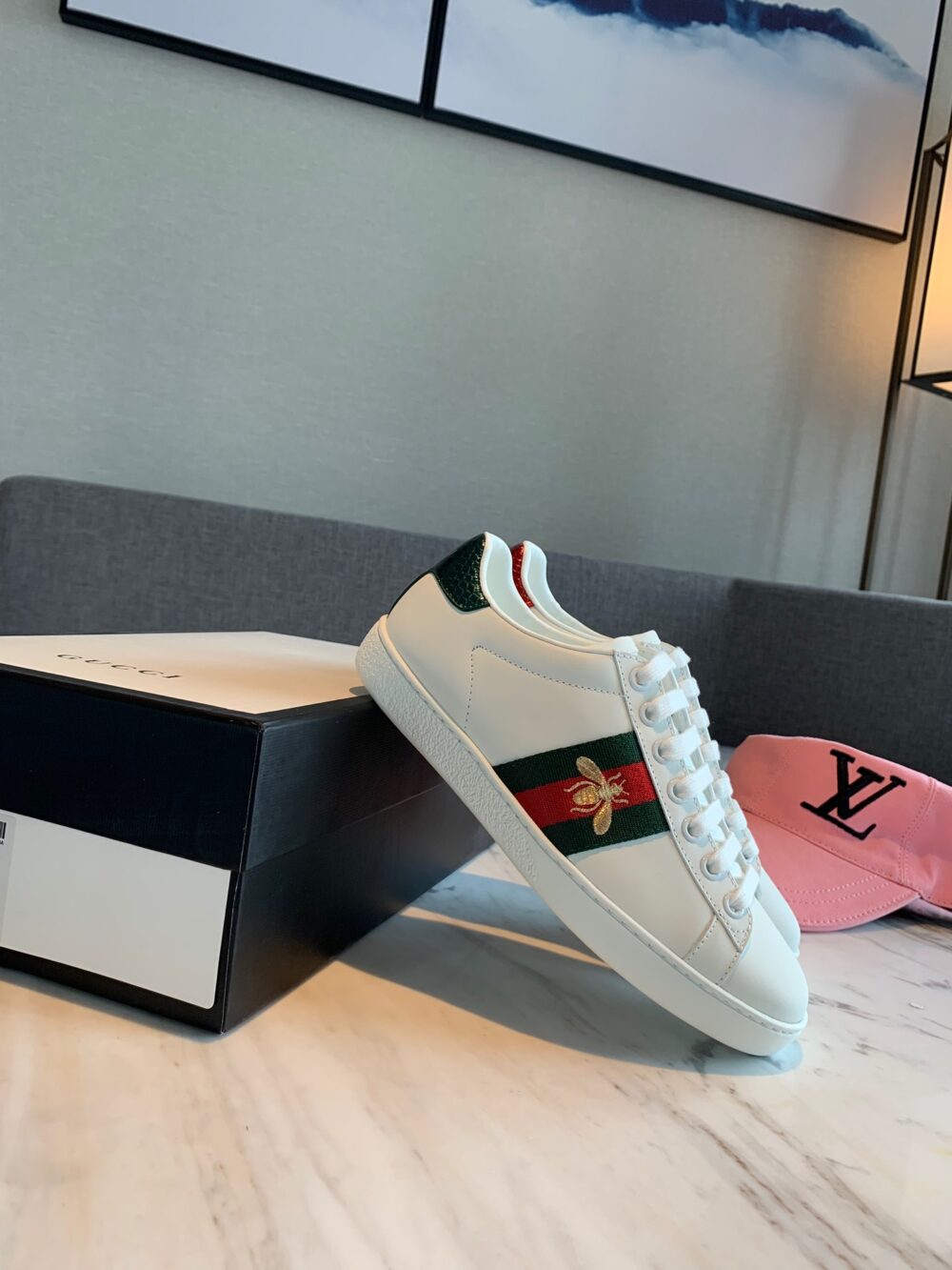 GUCCI ACE EMBROIDERED SNEAKER BEE WHITE 429446 02JP0 9064 - Image 5
