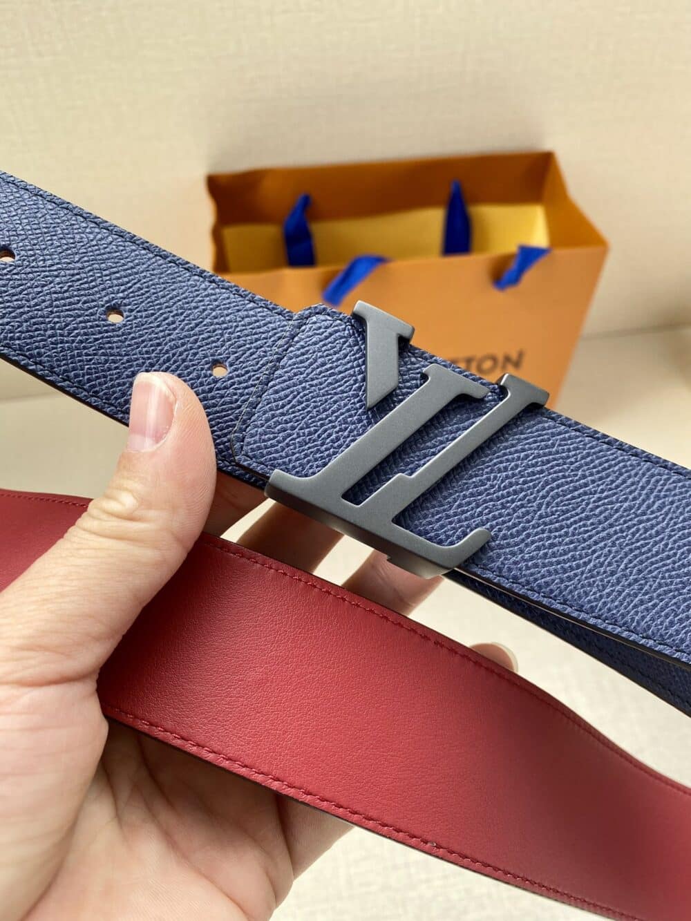 LOUIS VUITTON INITIALES BELT IN BLUE 4CM - Image 3