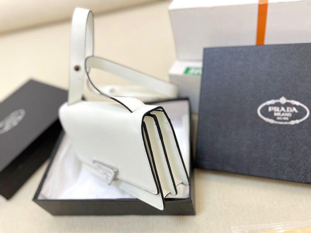 PRADA EMBLÈME BRUSHED-LEATHER BAG WHITE 1BD321_ZO6_F0PG7_V_OTO - Image 2