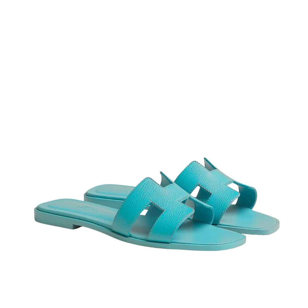 HERMES SLIPPERS FLAT ORAN TURQUOISE H202272Z 6H365