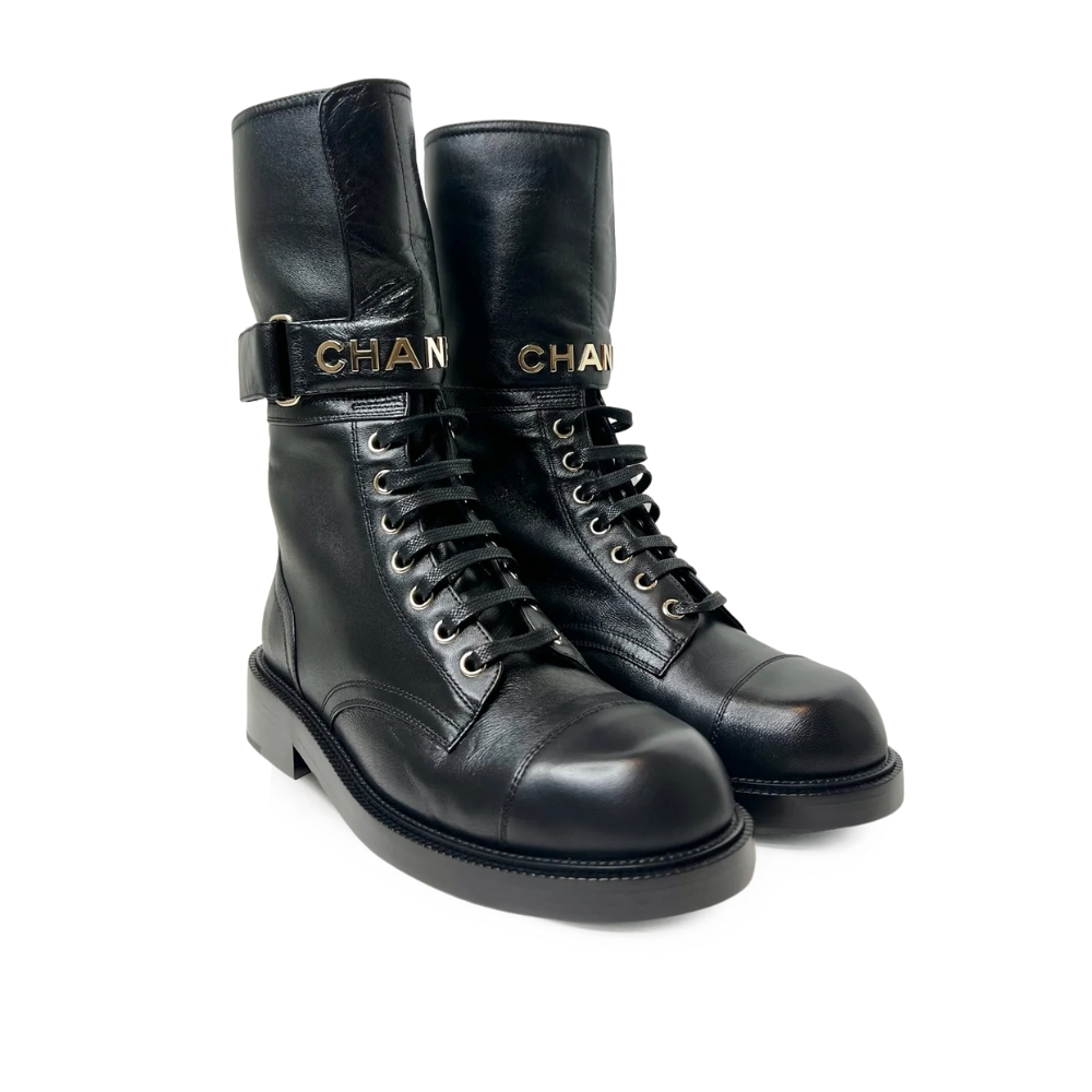 CHANEL SHORT BLACK BIKER BOOT