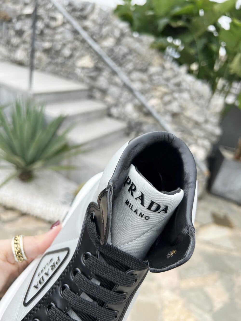 PRADA PRAX 01 RE NYLON AND BRUSHED LEATHER SNEAKERS GREY - Image 3