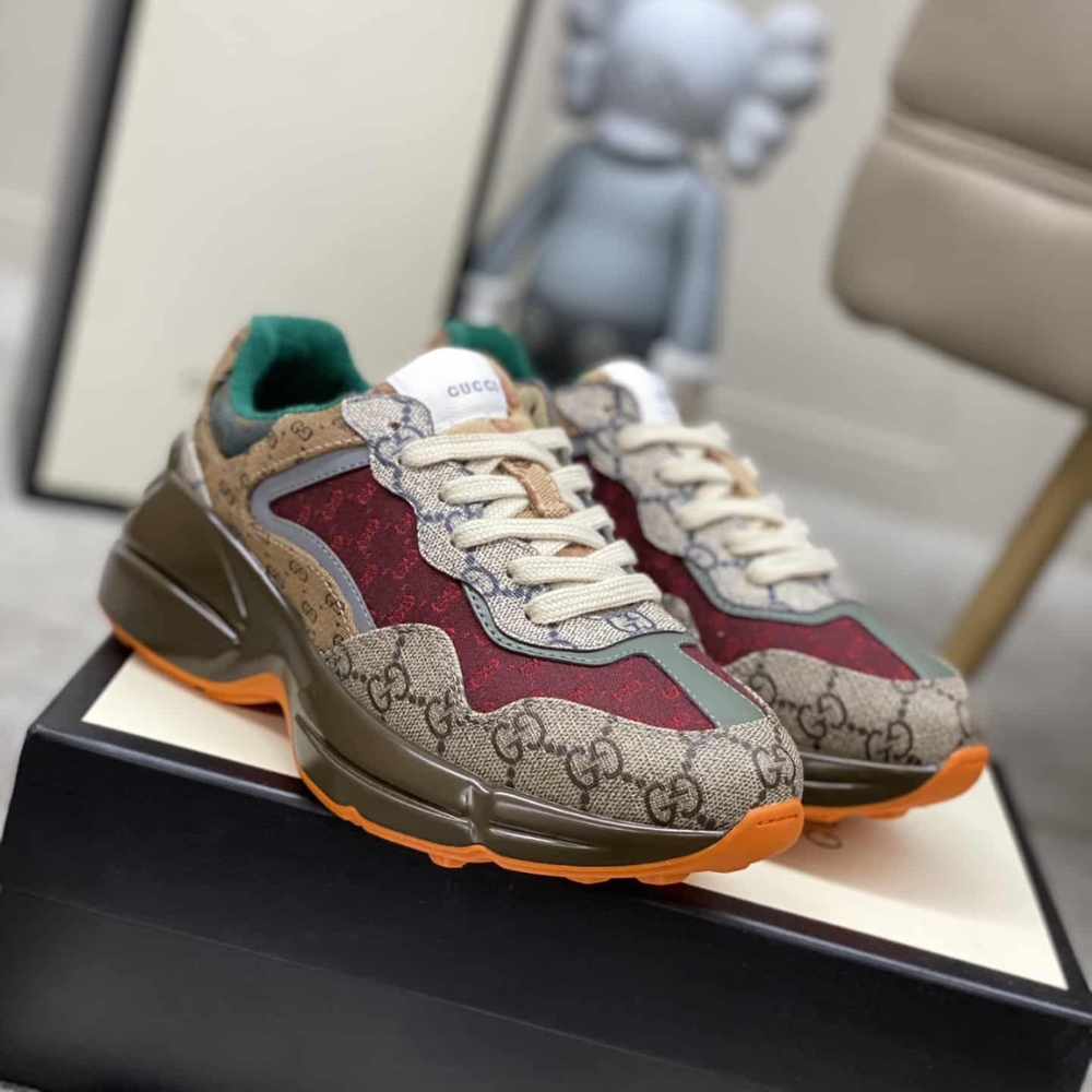 Alternative view of GUCCI WOMEN'S GG RHYTON SNEAKER ‎BEIGE BRICK RED 619891 99WG0 6060