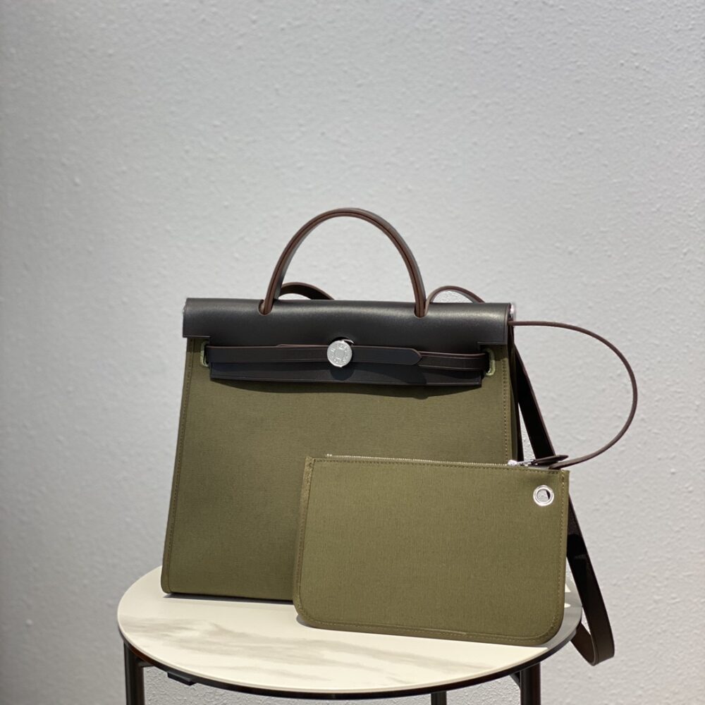 HERMES HERBAG ZIP 31 BAG PALLADIUM HARDWARE KHAKI 31CM - Image 7