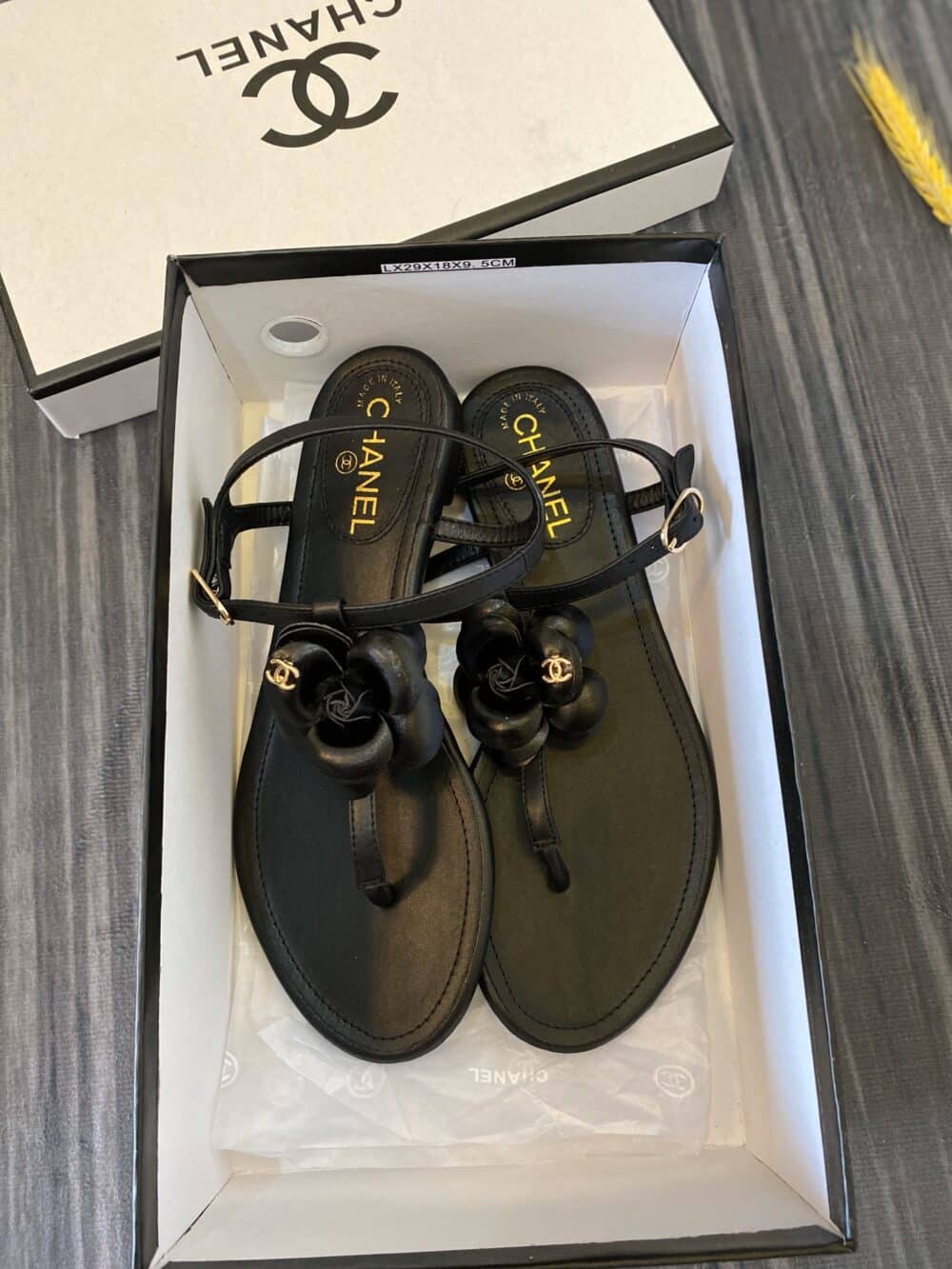 CHANEL JELLY BLACK RUBBER CAMELLIA SANDALS BLACK - Image 6