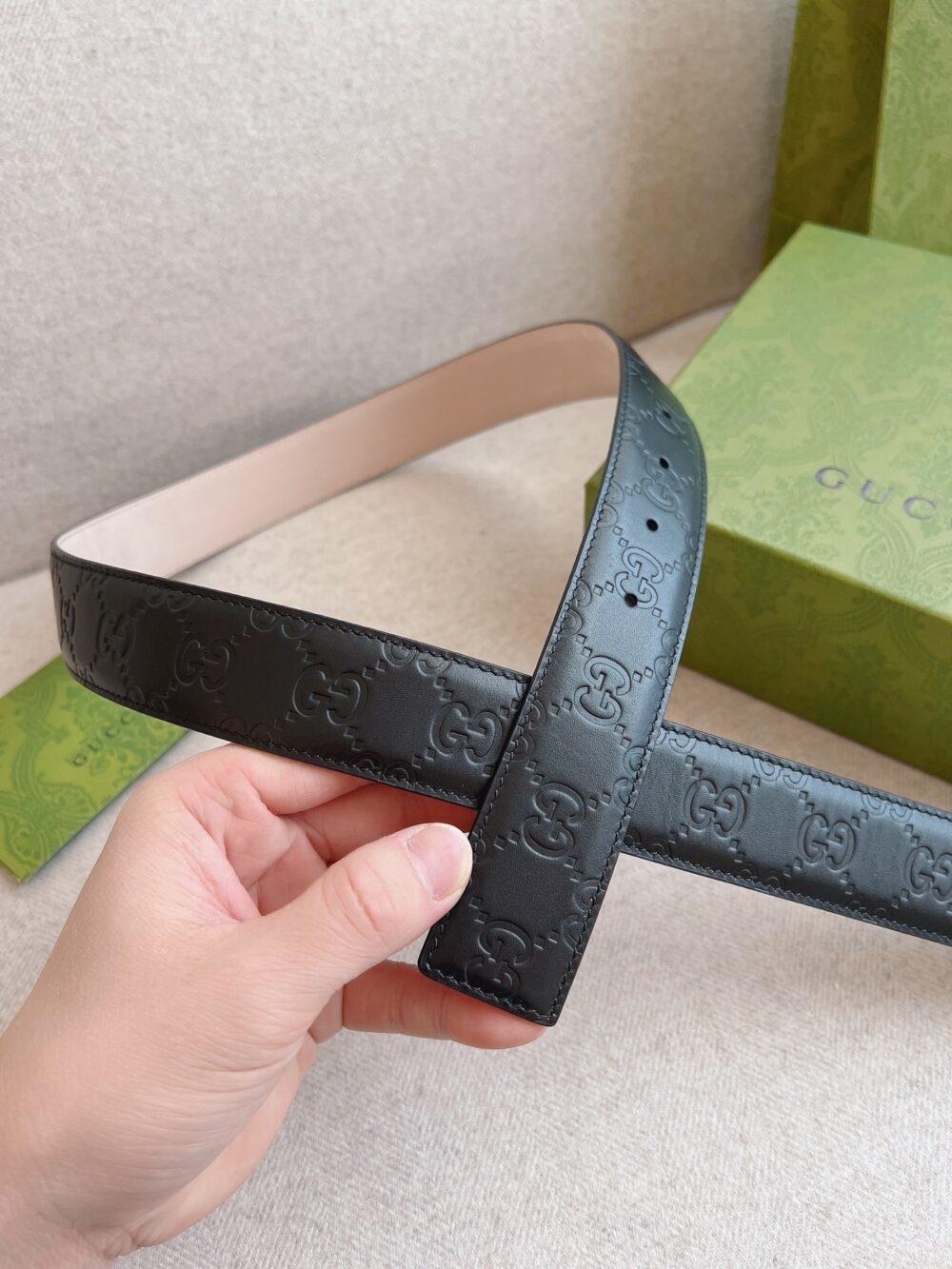 GUCCI BLACK SIGNATURE LEATHER BELT 3.5CM - Image 3