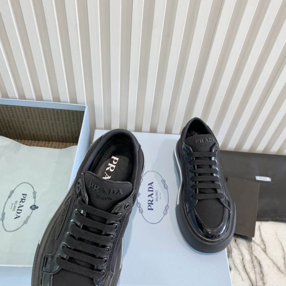 PRADA MACRO RE-NYLON AND BRUSHED LEATHER SNEAKERS BLACK 2EG3763LF5F0632 - Image 8