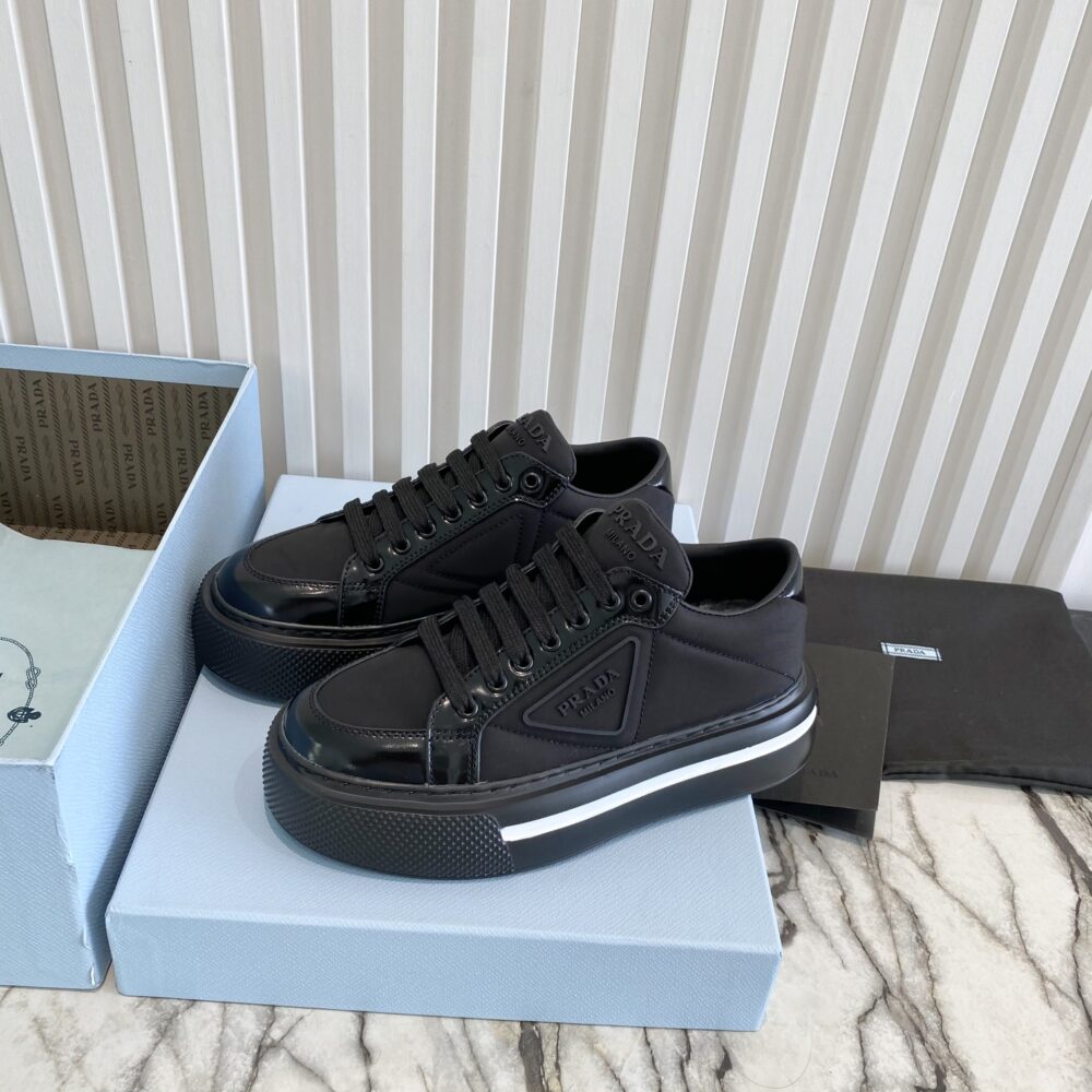 PRADA MACRO RE-NYLON AND BRUSHED LEATHER SNEAKERS BLACK 2EG3763LF5F0632 - Image 7