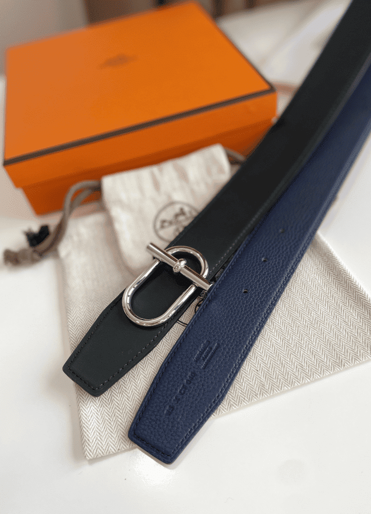 Alternative view of HERMES REVERSIBLE LEATHER BELT NAVY 38MM