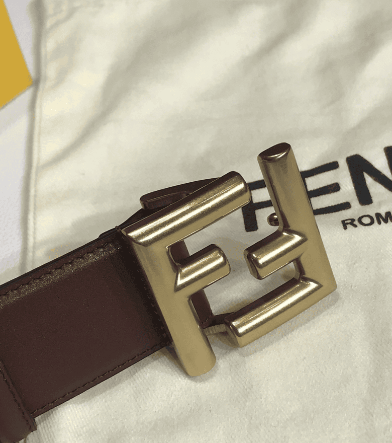 FENDI BROWN LEATHER BELT WITH FF GOLD BUCKLE 40MM - Image 4